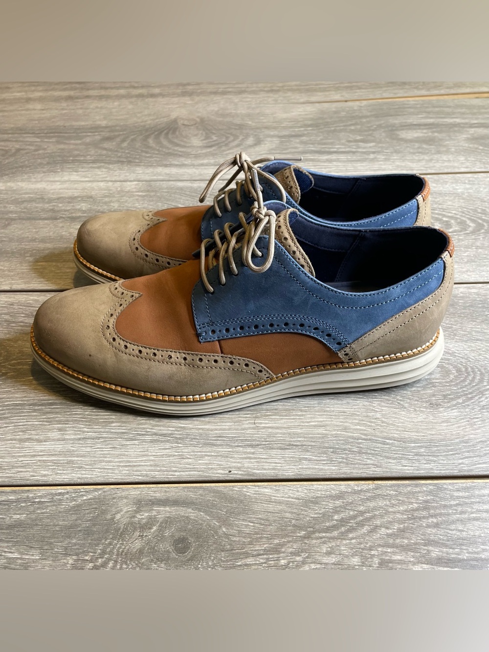 Cole Haan ZeroGrand Wingtip Oxford Blue Tan Grey Men's 10.5 C38428